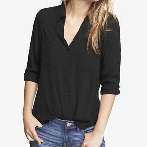 Express Black Portifino Button Up Shirt Top Blouse Women's Size Small